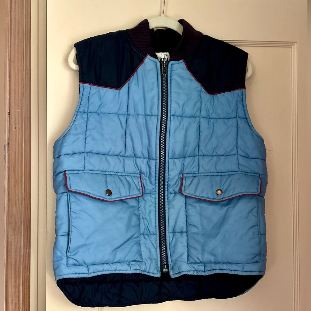 Vintage 1970’s Quilted Vest! Two Tone Navy & Blue, Men’s Medium